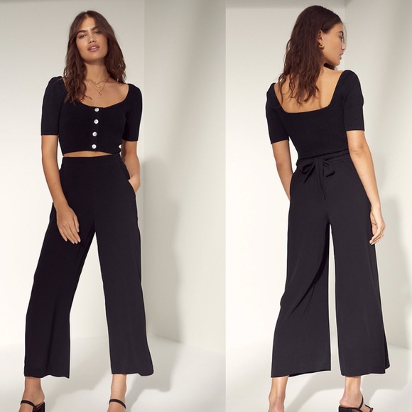 Aritzia Wilfred faun tie waist wide leg crop pants
